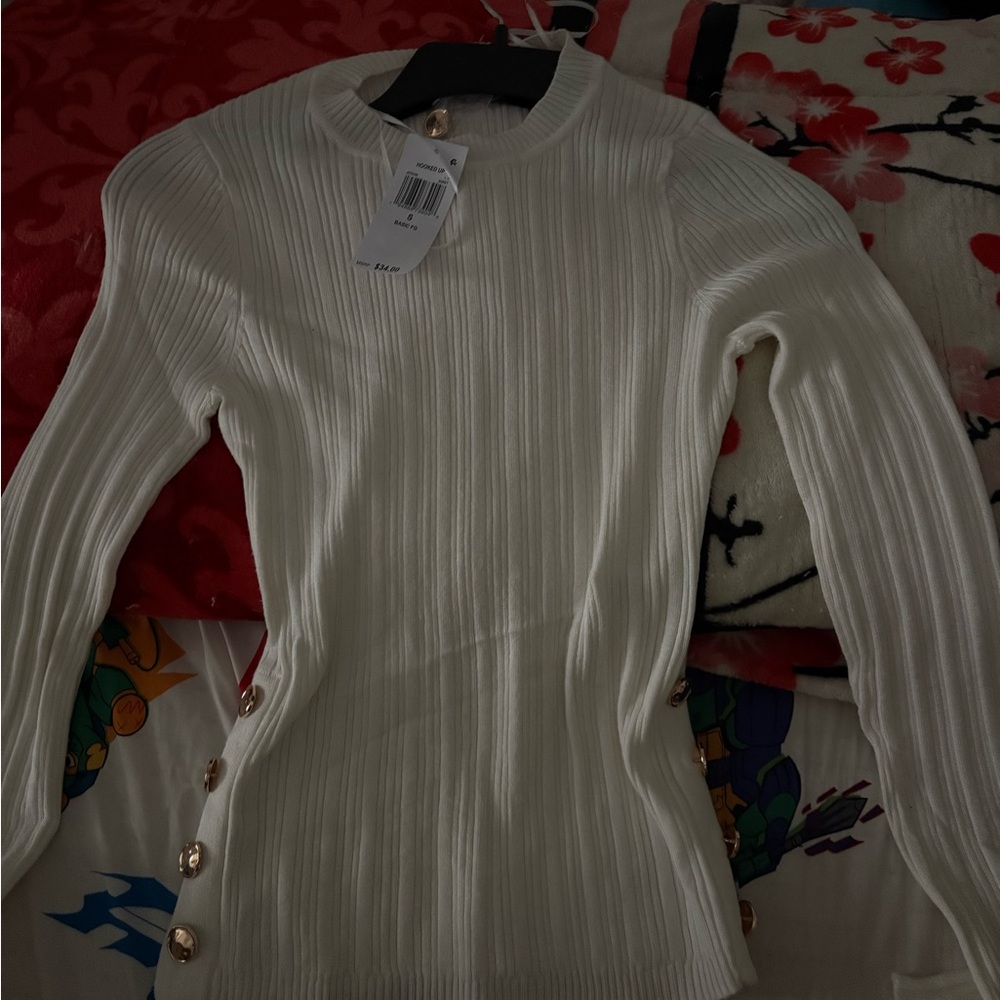 Hooked Up by IOT Cream Ribbed Sweater